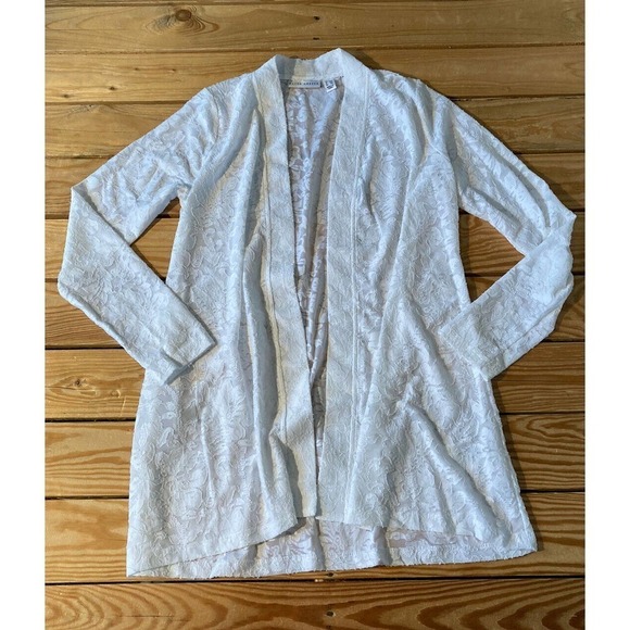 NEW Susan Graver Burnout Knit Open Front Duster Cardigan Size 2XS Women’s White - Picture 1 of 8